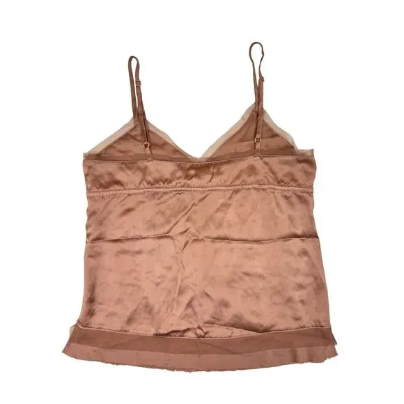 Abercrombie & Fitch 100% Silk Mesh Trim Satin Cami Tank Top Pink Y2K V-Neck VTG - Picture 3 of 7